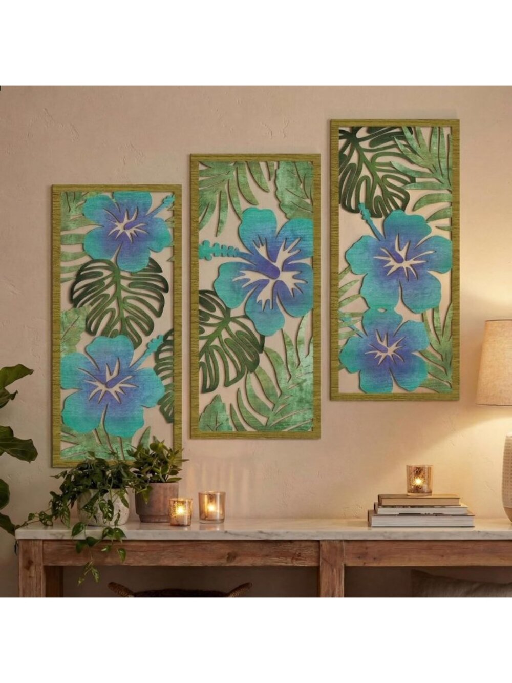 Tropical 3D Palm Leaf Wall Art Set - 3 Pcs Vibrant Wall Decor for Home